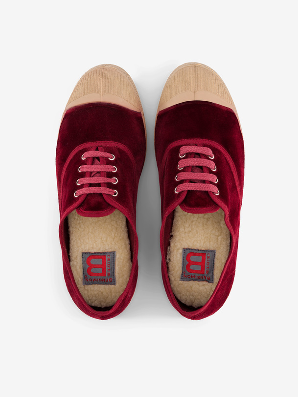 Women's lace-up velour sneakers -  Bordeaux , Tennis & Shoes Bensimon
