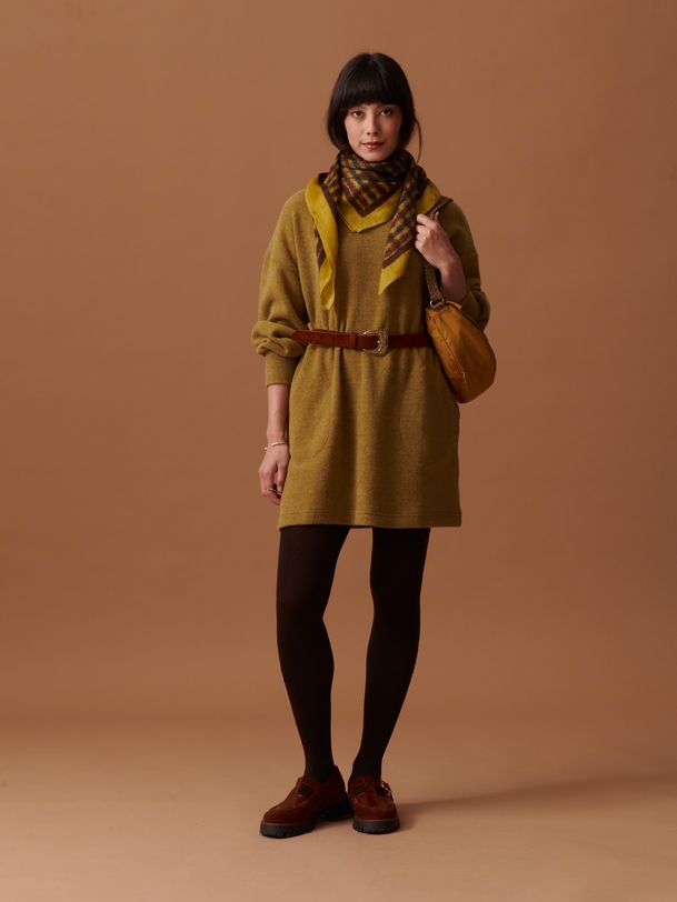 CHECKED SCARF -  Khaki , Ready-to-wear Bensimon
