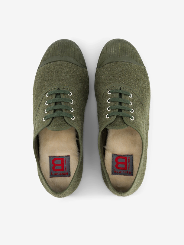 WOMEN'S LACE-UP FLANNEL TENNIS - Khaki , Tennis & Shoes Bensimon