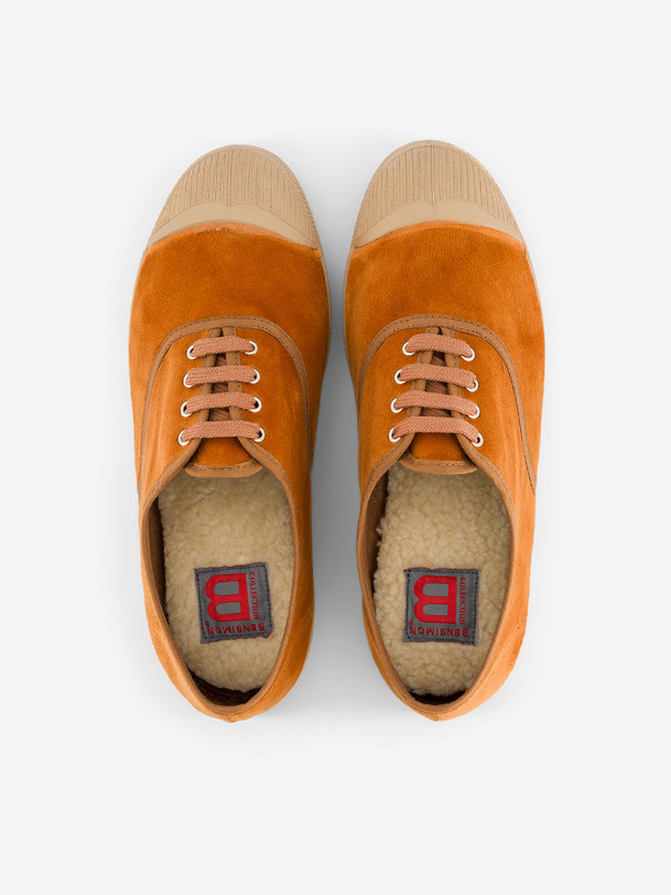 Women's lace-up velour sneakers -  Brick , Tennis & Shoes Bensimon