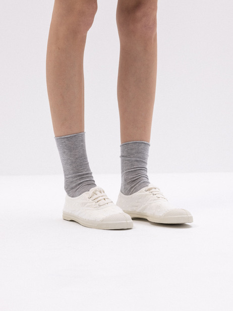 WOMEN'S EMBROIDERED LACE-UP TENNIS SHOES -  Ecru , Tennis & Shoes Bensimon