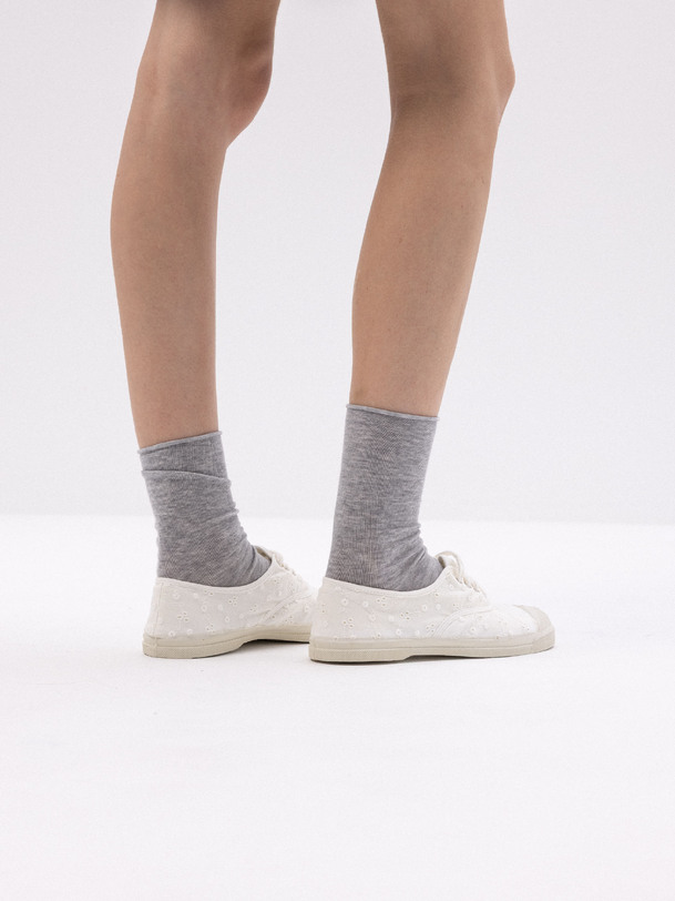 WOMEN'S EMBROIDERED LACE-UP TENNIS SHOES -  Ecru , Tennis & Shoes Bensimon